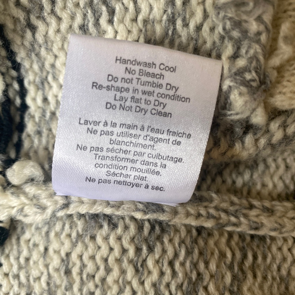 TNA Women’s XS Hooded Cowichan Knit Lambswool Sweater Beige & Black Zip Front - Picture 7 of 11